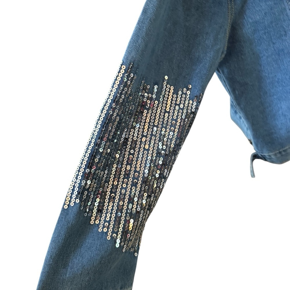 SHEIN Denim Jacket with Sparkling Silver Sleeves - Picture 5 of 13